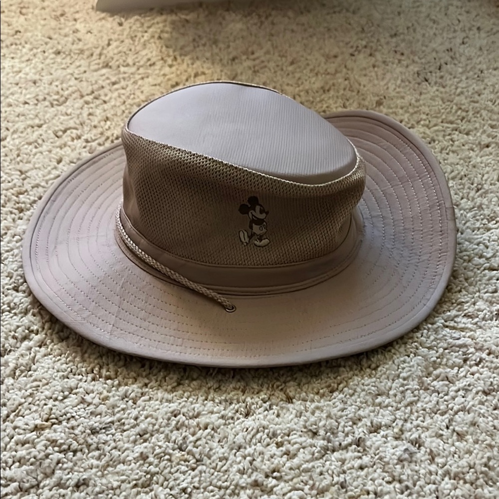 Tan Wide Brim Hat with Mickey Mouse Logo